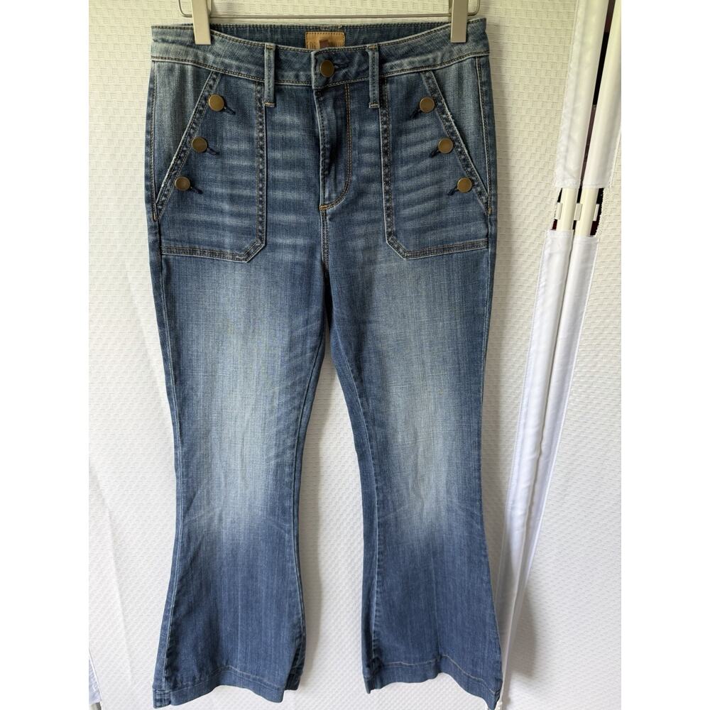 Driftwood Farrah Sailor Flare Jeans Blue Medium Wash Button Front High Rise 27 - Picture 3 of 12